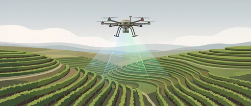 Agricultural Drone Scanning Terraced Vineyard