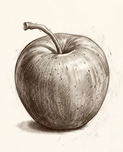 Sepia Pencil Sketch of Single Apple