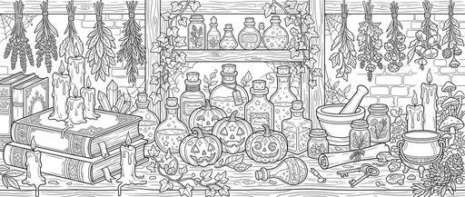 Apothecary Table Pumpkins Coloring Page