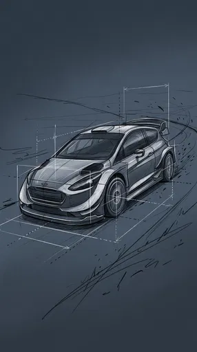 Rally Car Concept Sketch with Construction Lines