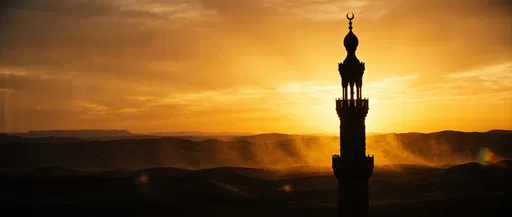 Desert Minaret Silhouette at Golden Sunset