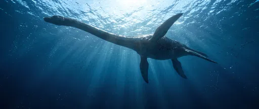 Prehistoric Elasmosaurus Swimming Under Ocean Sunbeams