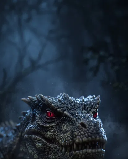 Reptilian Creature With Glowing Red Eyes