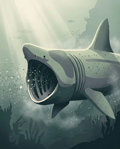 Basking Shark Filtering Plankton Illustration