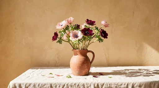 Anemone Flowers in Terracotta Pitcher