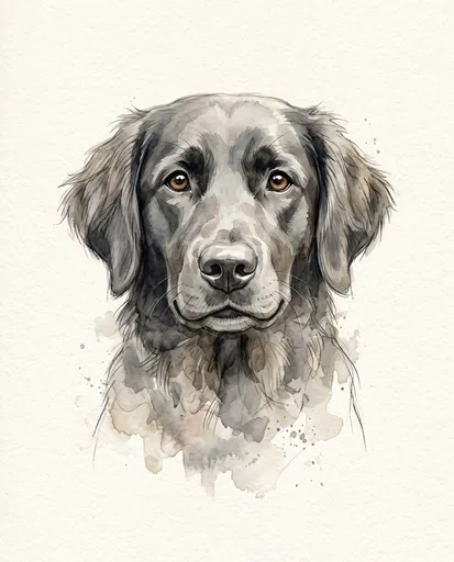Watercolor Portrait of Dark Retriever Mix