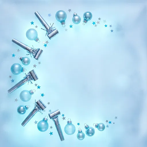 Icy Blue New Year Crescent Flat Lay