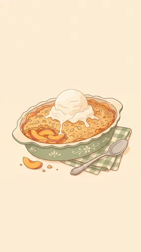 Peach Cobbler With Ice Cream Illustration