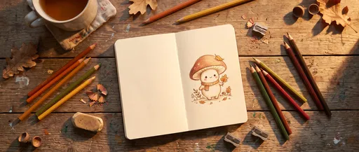 Sketchbook With Cute Autumn Mushroom Illustration