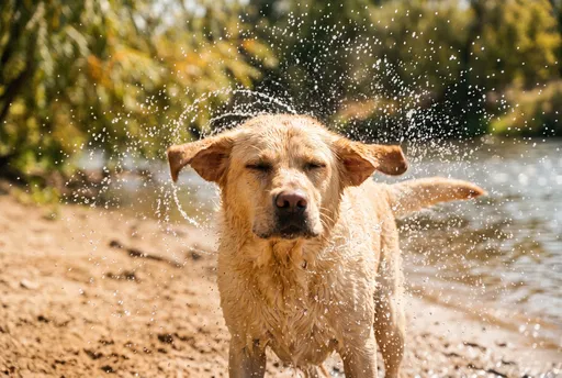 Wet Yellow Labrador Shaking Off Water