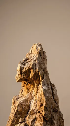 Weathered Limestone Crag on Beige Background