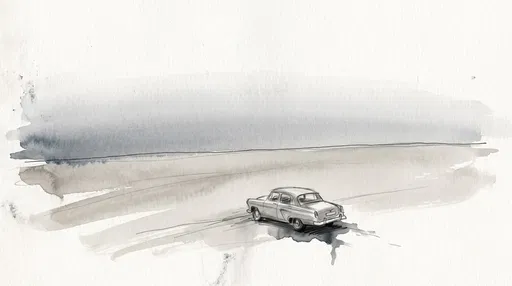 Minimalist Ink Wash Vintage Sedan Sketch