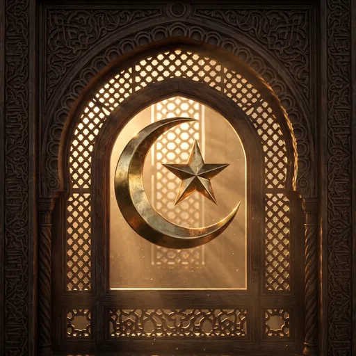 Brass Crescent and Star in Wooden Arch