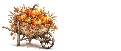 Rustic Wheelbarrow With Autumn Pumpkins Illustration