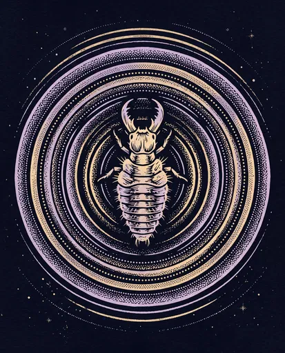 Linocut Antlion Larva in Concentric Rings