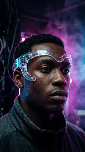 Man Wearing Translucent Futuristic Neural Headset
