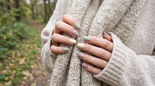 Pastel Autumn Nail Art on Cozy Scarf