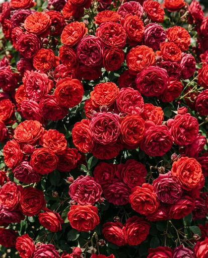 Lush Red Garden Roses in Bloom