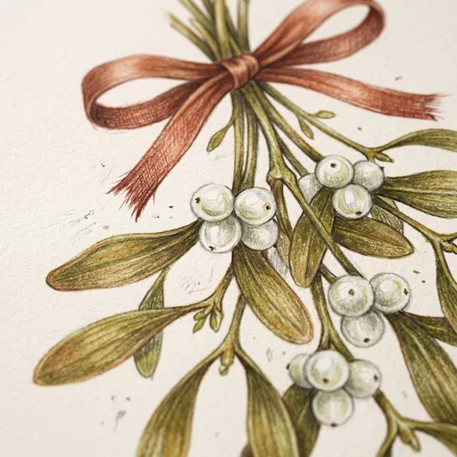 Botanical Colored Pencil Mistletoe Drawing