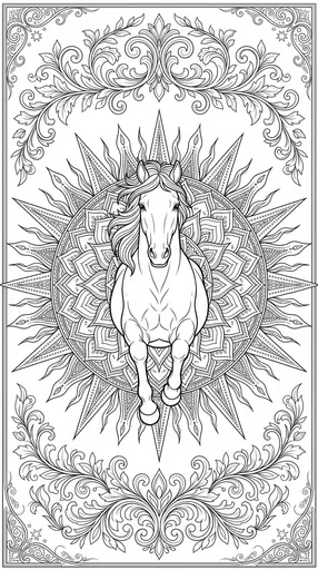Leaping Horse Sun Mandala Coloring Page