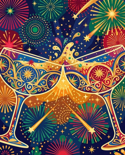 Ornate Clinking Coupe Glasses with Fireworks
