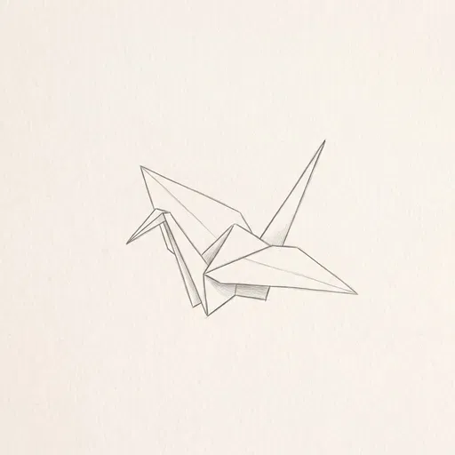 Minimalist Graphite Sketch of Origami Crane