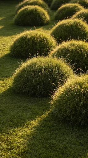 Sunlit Spherical Grass Mounds on Lawn