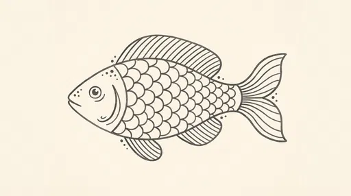 Simple Folk Art Fish Line Drawing