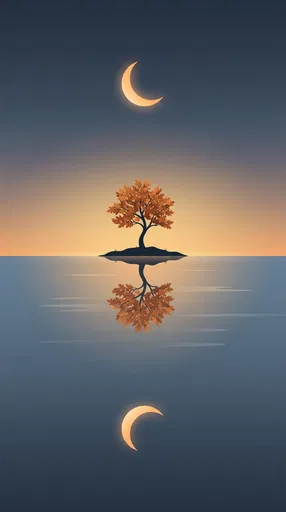 Minimalist Autumn Tree and Moon Reflection