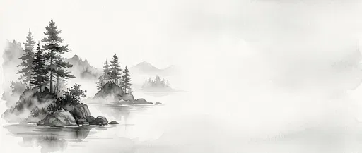 Grayscale Watercolor Pine Islands Panoramic Illustration