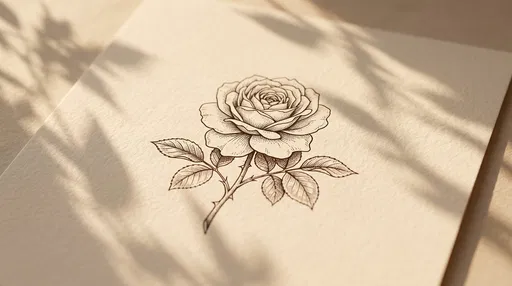 Botanical Ink Rose Sketch on Cream Paper