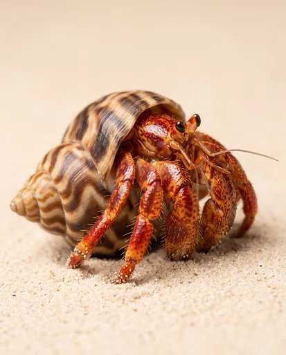 Macro Hermit Crab on Beige Sand