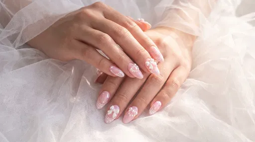 Pastel Pink Coquette Nail Art on Tulle