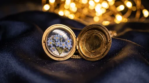 Open Gold Locket With Pressed Blue Flowers