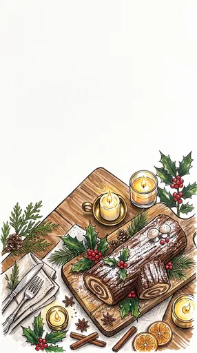 Festive Yule Log Cake Illustration