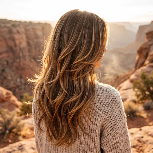Woman With Caramel Balayage Hair in Canyon