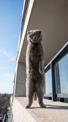 Grey Scottish Fold Cat Standing Upright