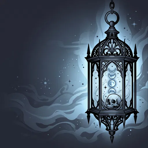 Gothic Lantern With Skull and Moon Phases