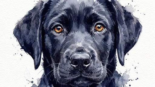 Watercolor Black Labrador Puppy Portrait