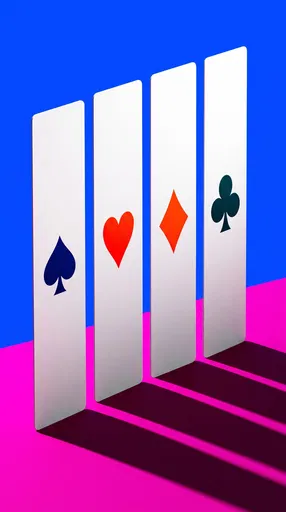 Four Minimalist Playing Cards with Long Shadows
