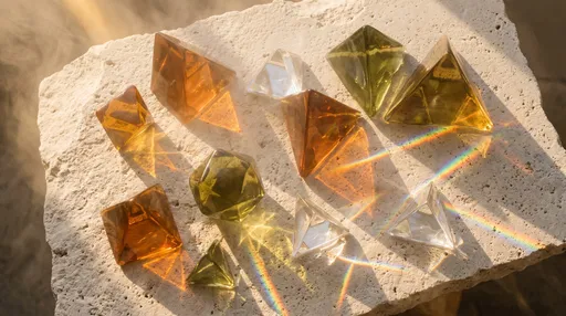 Glass Prisms on Limestone with Rainbow Light