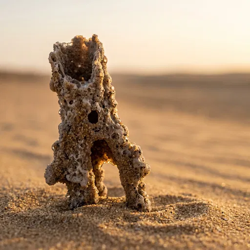 Desert Fulgurite Tube on Golden Sand