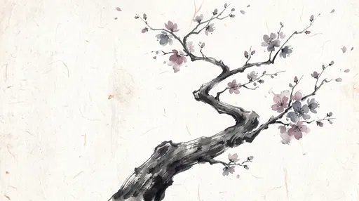 Minimalist Ink Cherry Blossom Branch Illustration