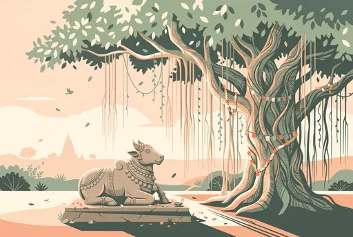 Sacred Banyan Tree and Nandi Bull
