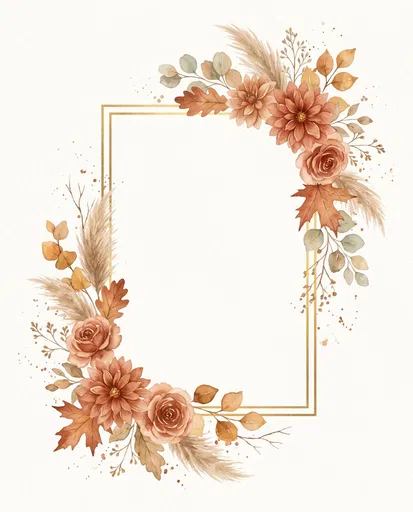 Watercolor Autumn Floral Golden Frame