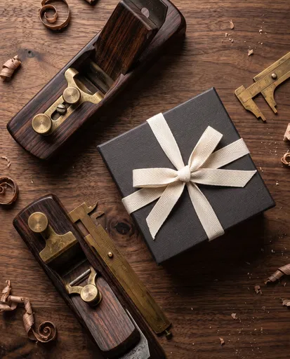 Gift Box with Woodworking Tools Flat Lay