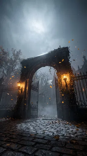 Gothic Stone Archway in Misty Moonlight
