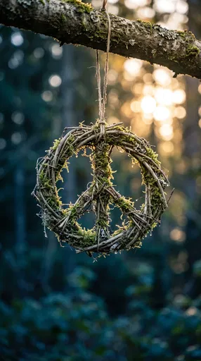 Woven Twig and Moss Peace Sign