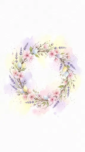 Watercolor Floral Easter Wreath Illustration