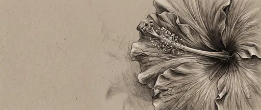 Charcoal Hibiscus Flower Sketch on Textured Paper